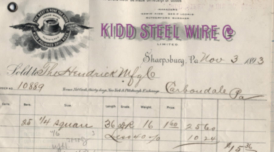 Kidd Steel Wire Company Bill of Sale